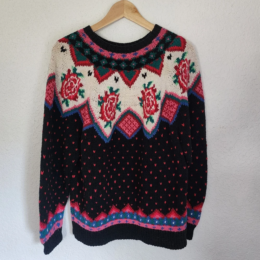Vintage Heirlooms Handknit Sweater Size M Sezane Inspired Grandma Chic - Picture 2 of 5